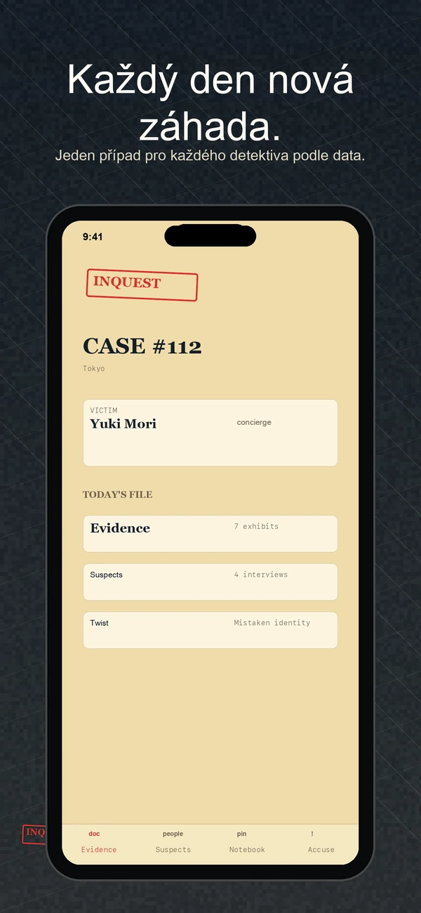 Inquest — Daily Detective Game — Jeden případ. Jednoho dne. Vyřešte to.