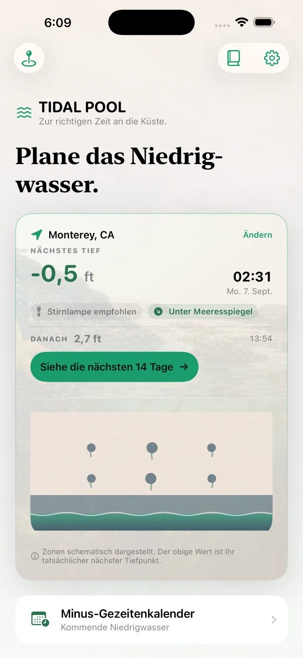 Tidal Pool: Tidepool Timing — Niedrigwasser planen. Leben.