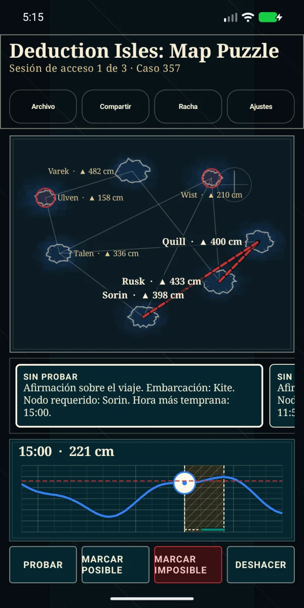 Deduction Isles: Map Puzzle — Deducción diaria de rutas
