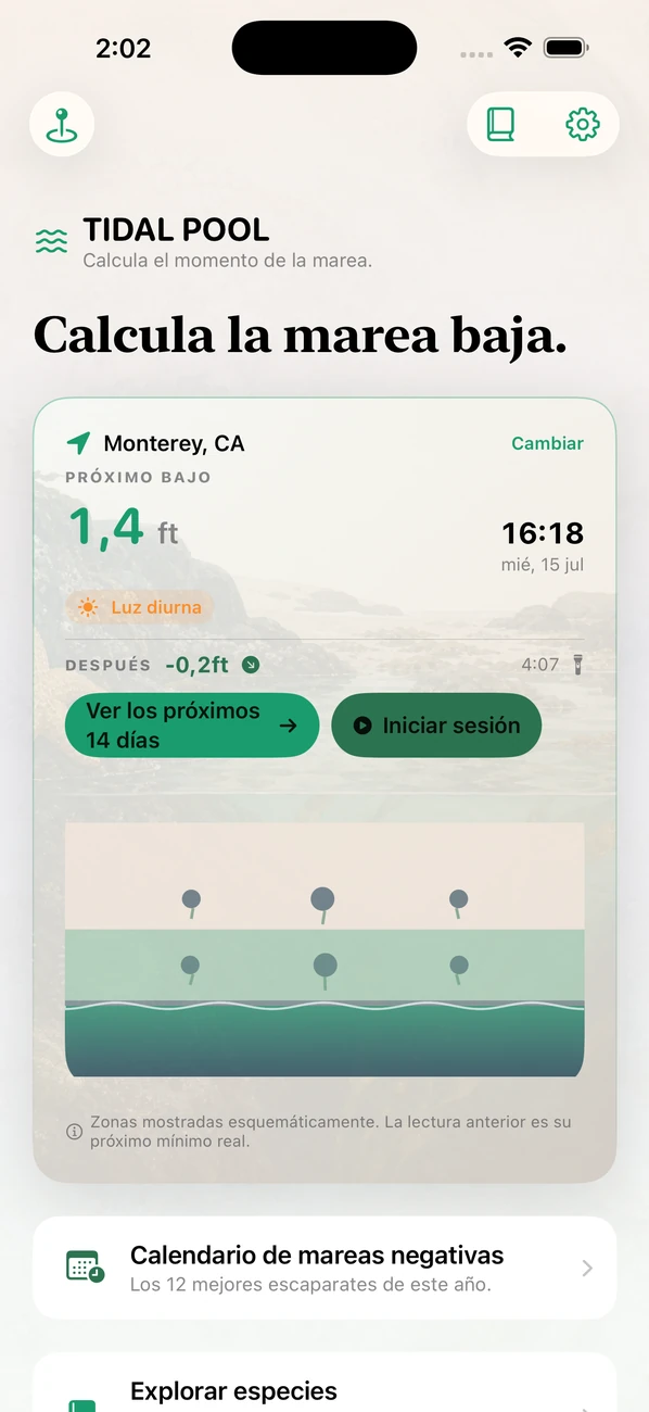 Tidal Pool: Tidepool Timing — Calcula la bajamar. Observa.