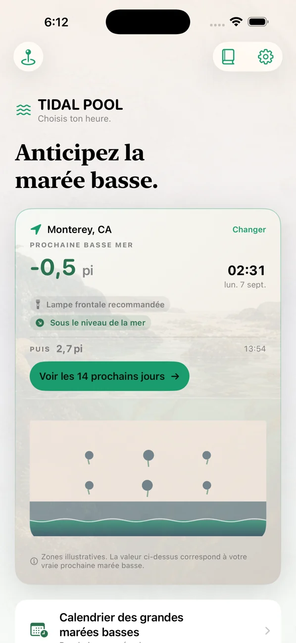 Tidal Pool: Tidepool Timing — Vise la basse mer. Observe.