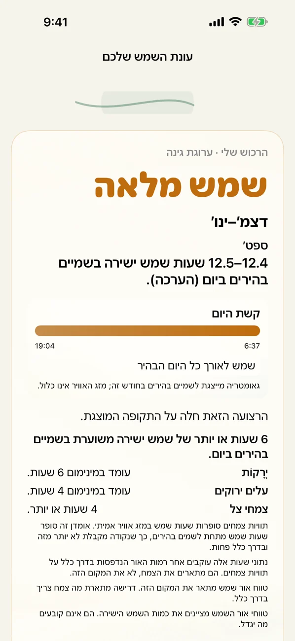 Shuny Shade: שמש וצל — שעות שמש וצל