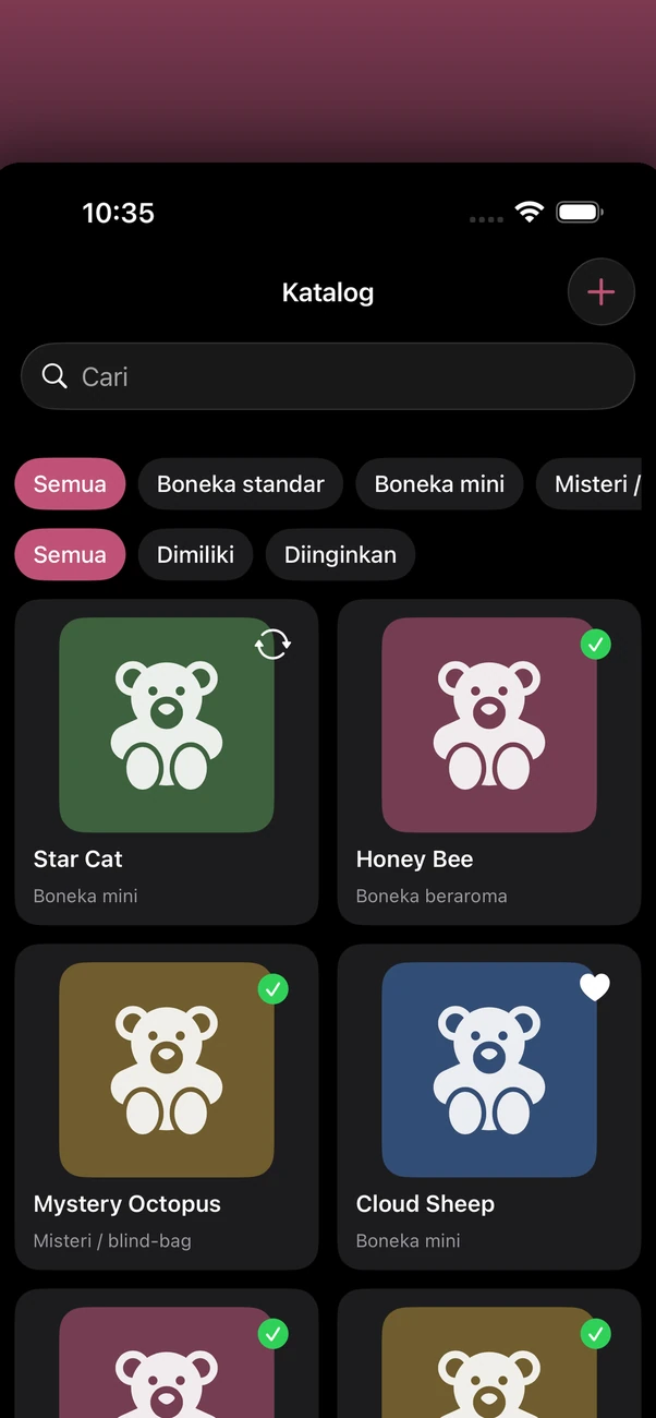 Plush Bean Tracker — Pelacak koleksi barang mewah offline dan pribadi
