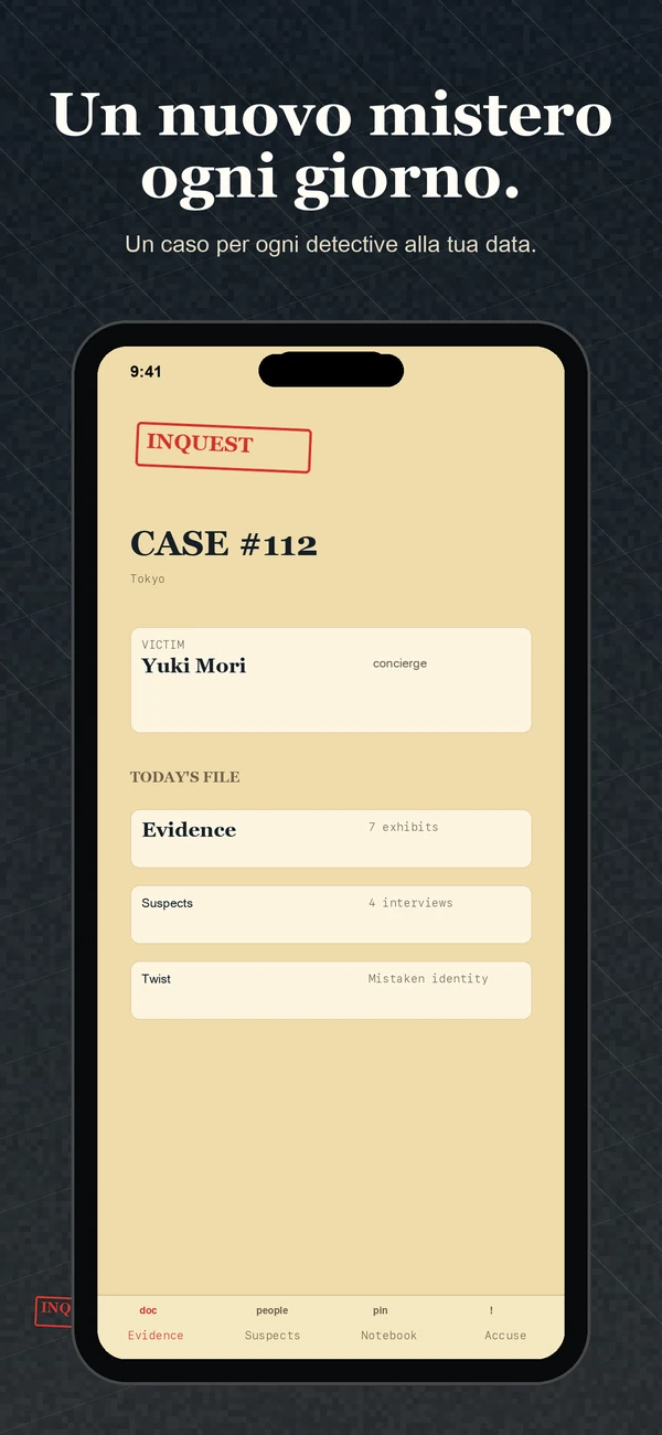 Inquest — Daily Detective Game — Un caso. Un giorno. Risolvilo.