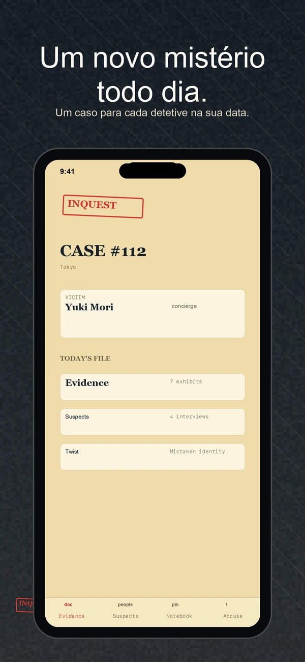 Inquest — Daily Detective Game — Um caso. Um dia. Resolva isso.