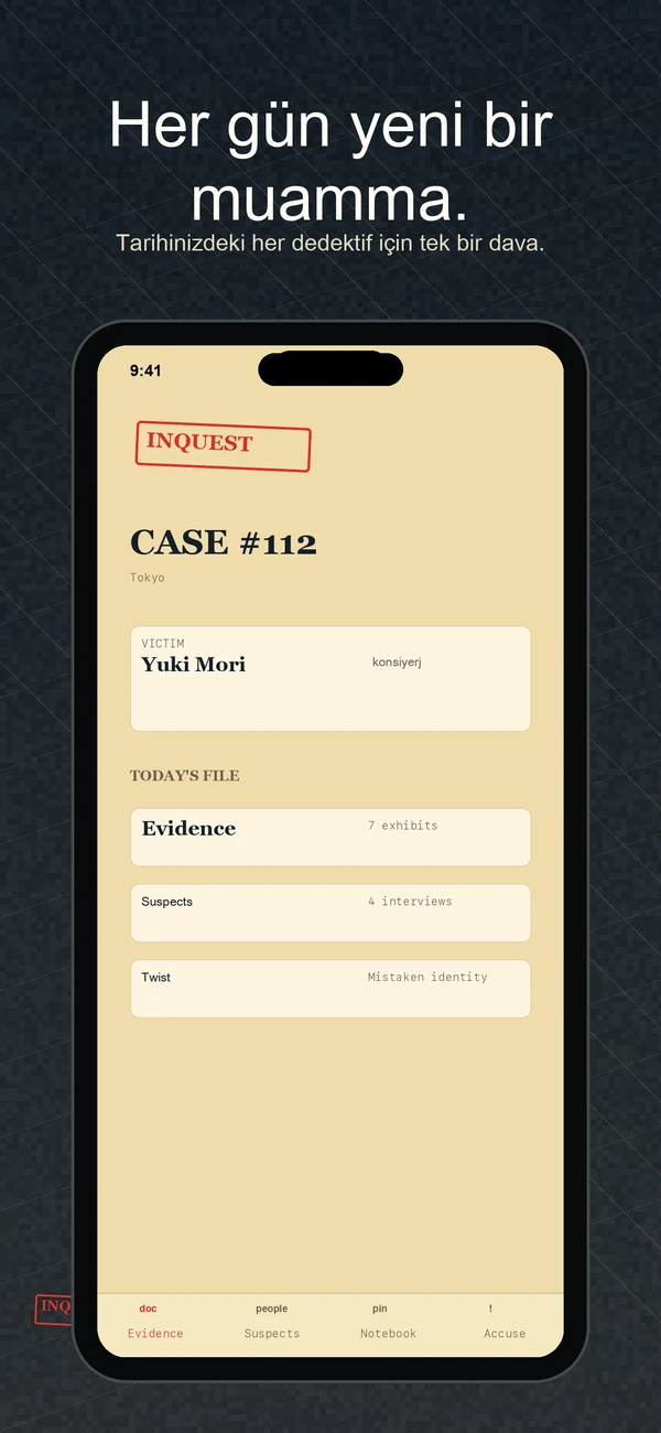 Inquest — Daily Detective Game — Bir vaka. Bir gün. Çöz onu.